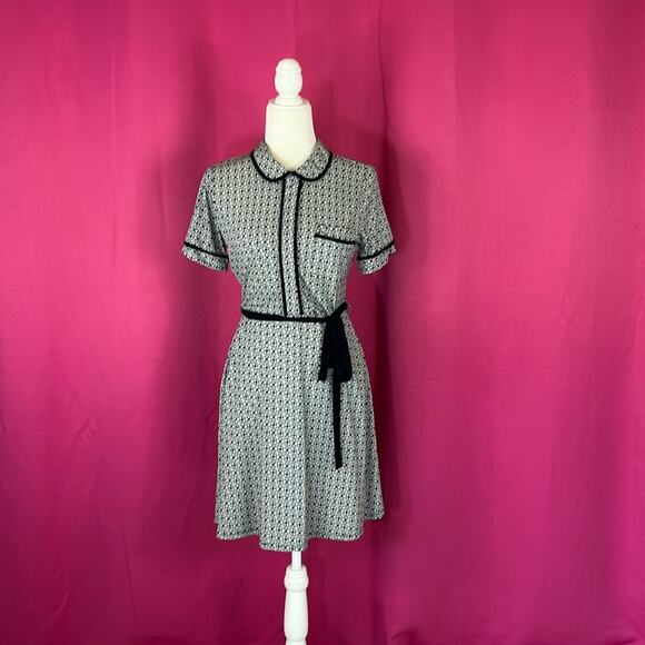 Monteau patterned belted short sleeved dress, size L - Picture 1 of 8